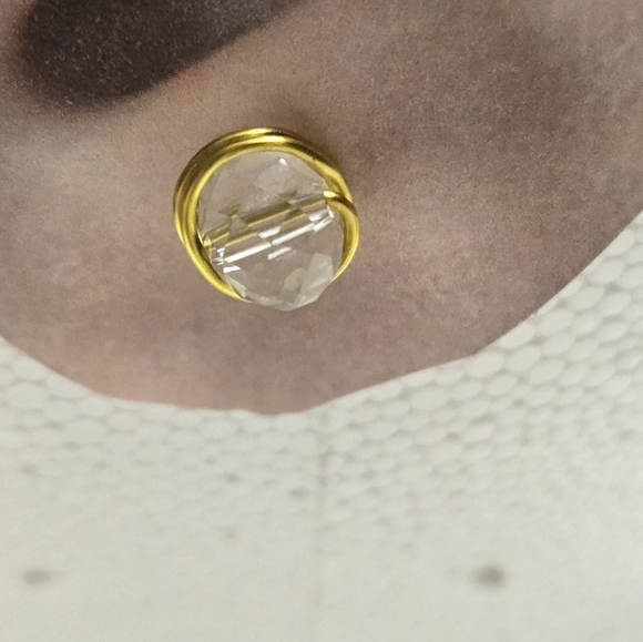 Gold and Clear Crystal Stone Post Earrings - Picture 9 of 10